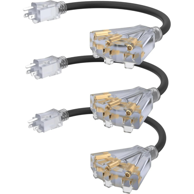 3 Outlets Outdoor Extension Cord with Lighted end, 12 Gauge