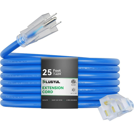 All Weather Extension Cord with Lighted End, 12 Gauge, Blue