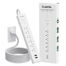 PLUGTUL 6 Outlet Surge Protector Power Strip with 2 USB Ports, 980 Joules, 14 AWG, 6FT Flat Plug, Wall Mount, ETL Listed
