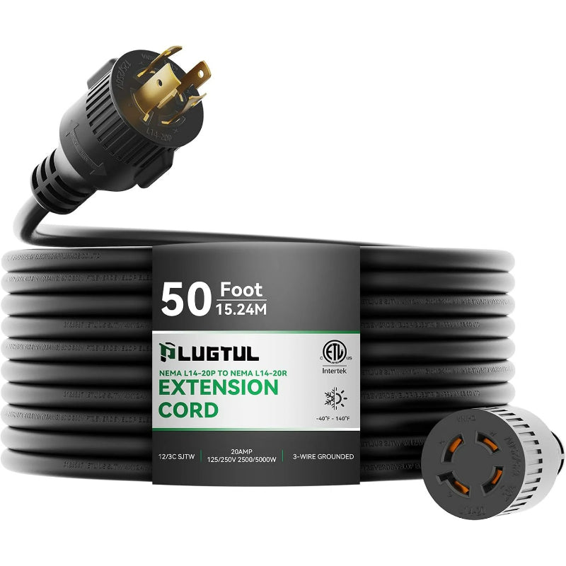 NEMA L14-20 Generator Extension Cord, 12/4 AWG 20 Amp 125/250V Twist Lock Power Cord, SJTW ETL Listed, L14-20P to L14-20R Heavy Duty Cable for Generator, Transfer Switch & Backup Power