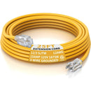 12AWG Yellow Outdoor Extension Cord with Lighted End, Heavy Duty SJTW Waterproof Power Cord, ETL Listed, 3-Prong Grounded Extension Cable for Jobsite, Power Tools & Outdoor Equipment