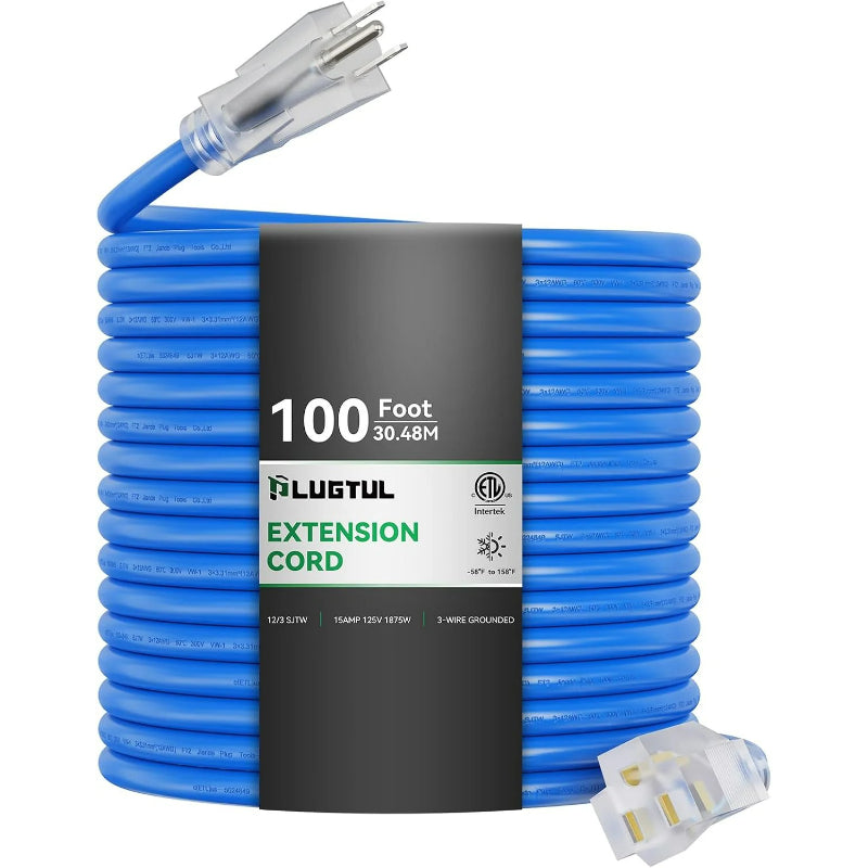 12AWG All-Weather Outdoor Extension Cord, Heavy Duty SJTW Waterproof Power Cable, ETL Listed, 125V 15A 3-Prong Grounded Extension Cord for Jobsite, Generator, Power Tools & Outdoor Use