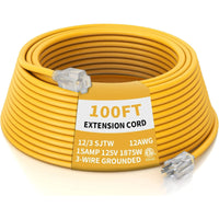 12AWG Yellow Outdoor Extension Cord with Lighted End, Heavy Duty SJTW Waterproof Power Cord, ETL Listed, 3-Prong Grounded Extension Cable for Jobsite, Power Tools & Outdoor Equipment