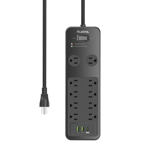10 Outlets Power Strip With Surge Protector(2040J), 14 Gauge, Black