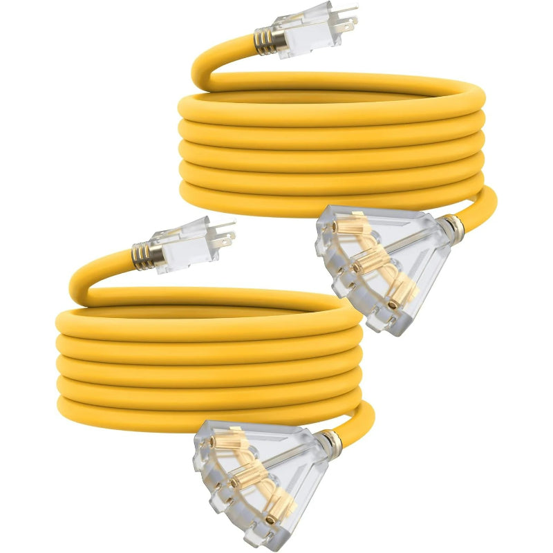 3 Outlets Outdoor Extension Cord with Lighted end, 12 Gauge