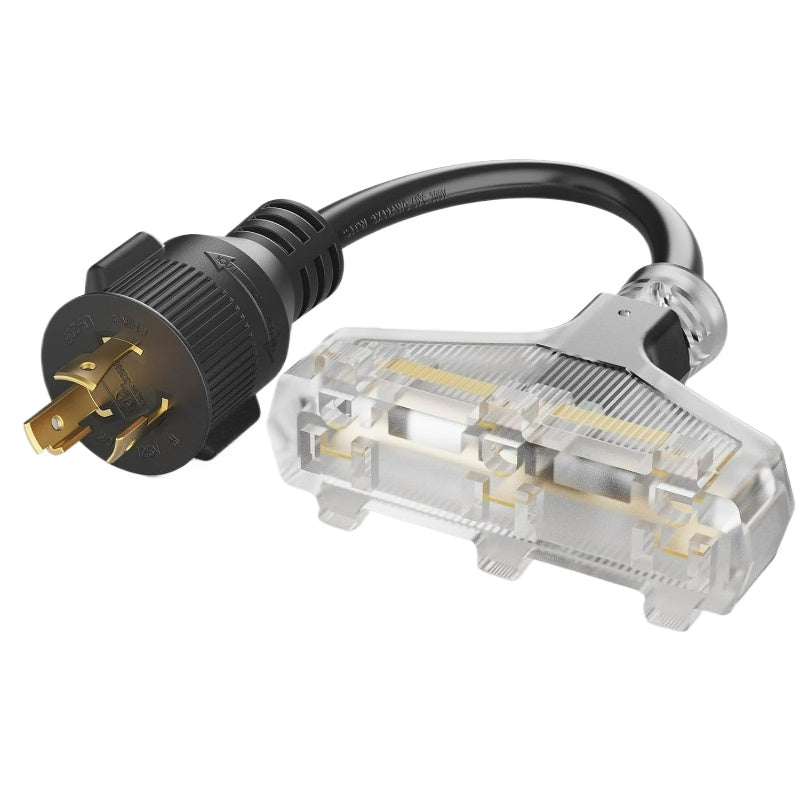 NEMA L5-20P to NEMA 3×5-15R Generator Cord Adapter, 1 FT, 12AWG