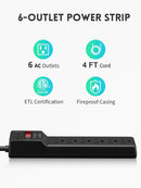 6 Outlets Power Strip With Surge Protector (980J), 14 Gauge, 4 FT, 2-Pack