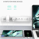 PLUGTUL 6 Outlet Surge Protector Power Strip with 2 USB Ports, 980 Joules, 14 AWG, 6FT Flat Plug, Wall Mount, ETL Listed