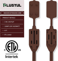 16AWG Indoor Extension Cord, 2-Prong Power Cord, ETL Listed, 125V 13A Extension Cable for Home, Office & Appliances