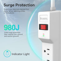 7 Outlets Power Strip With Surge Protector (980 Joules), 14 Gauge, White