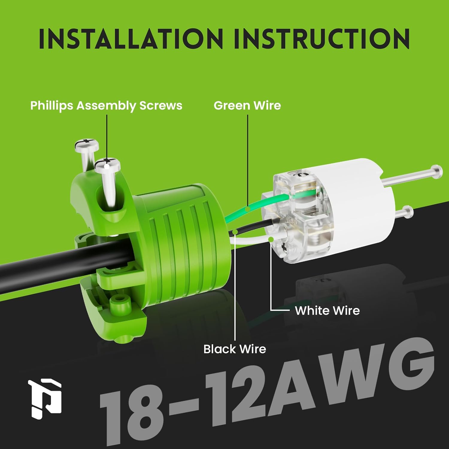 NEMA 5-15P & NEMA 5-15R Replacement Plug & Connector, 5 Set, Green