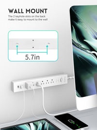 PLUGTUL 6 Outlet Surge Protector Power Strip with 2 USB Ports, 980 Joules, 14 AWG, 6FT Flat Plug, Wall Mount, ETL Listed