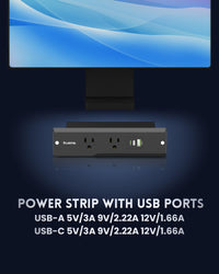 PLUGTUL 2 Outlet Recessed Power Strip, 16 AWG Flush Mount Furniture Power Outlet with Surge Protection, Desk & Countertop Hidden Power Grommet, ETL Listed