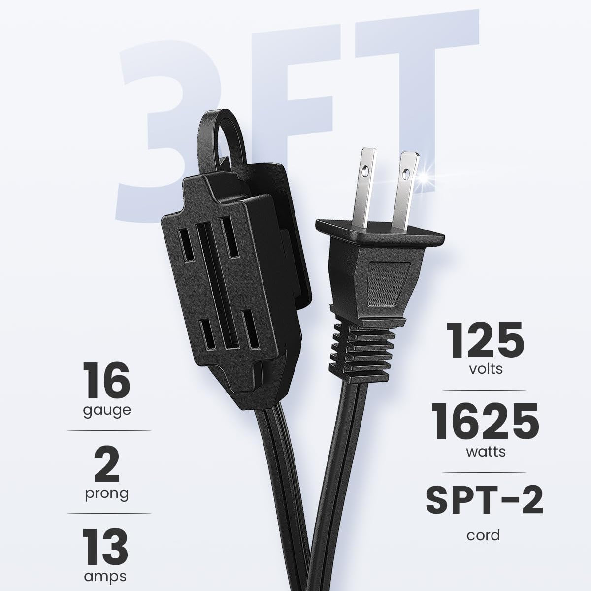 Lot de 3 rallonges électriques d'intérieur (3/6/10 pi), calibre 16 