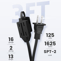 Lot de 3 rallonges électriques d'intérieur (3/6/10 pi), calibre 16 