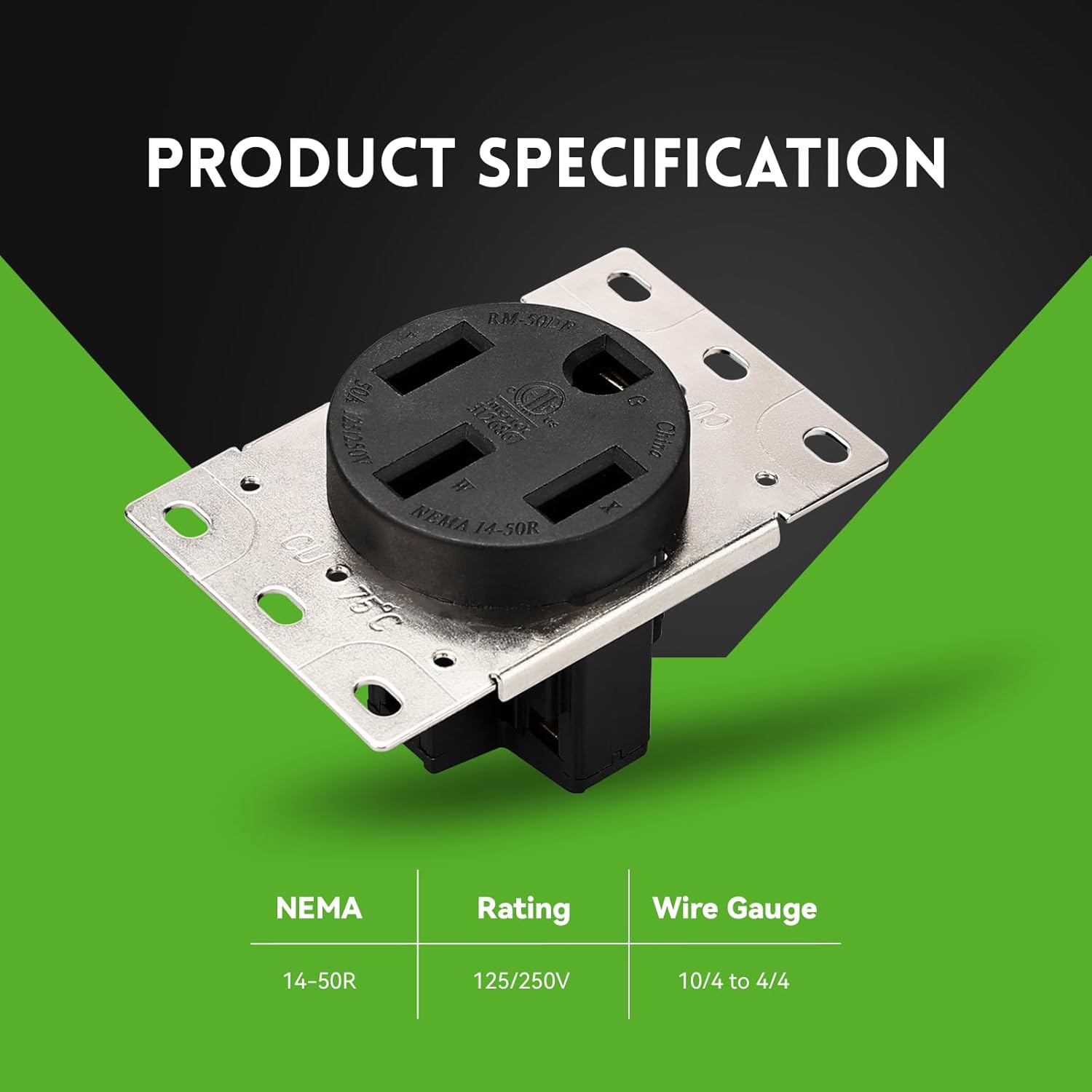 NEMA 14-50R Receptacle Outlet with Square Cover Plate