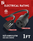 NEMA 5-20P to NEMA L5-20R Adapter Extension Cord, 12 Gauge, 1 FT