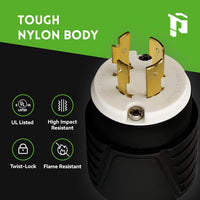NEMA L15-20P Twist Lock Plug, 20A 250V 3-Phase Locking Male Plug, Industrial Grade Heavy-Duty Power Plug