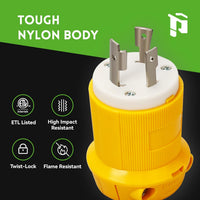 NEMA L5-30P Twist Lock Plug, 30A 125V Locking Male Plug, Industrial Grade 3-Prong Generator Plug