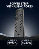 10 Outlets Power Strip With Surge Protector(2040J), 14 Gauge, Black