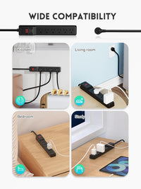 6 Outlets Power Strip With Surge Protector (980 Joules), 14 Gauge, 4FT, 1875W, 15A, 2 Pack