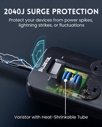 10 Outlets Power Strip With Surge Protector(2040J), 14 Gauge, Black