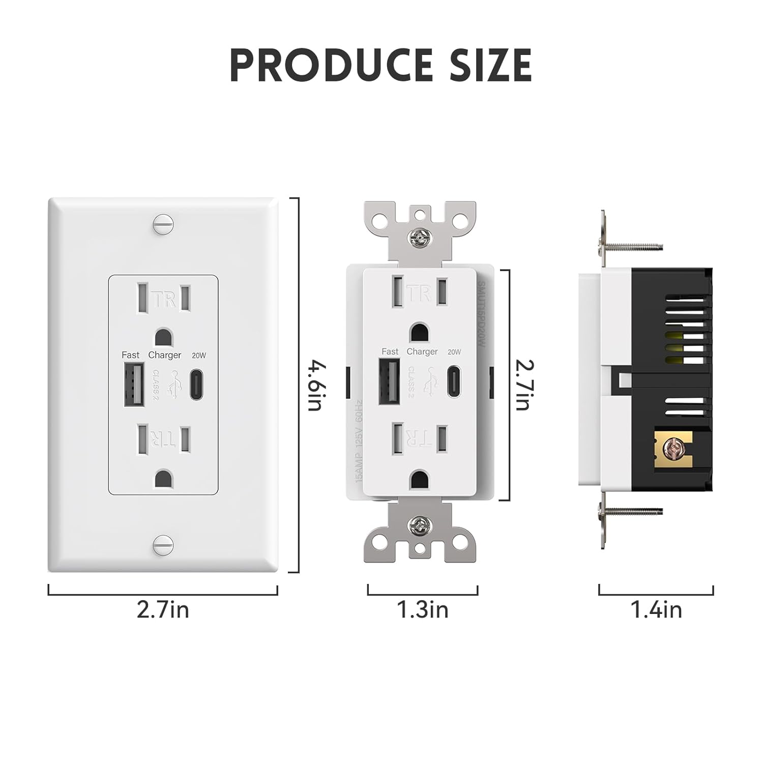 USB Outlets Receptacles with Type A & Type C Ports (PD20W)