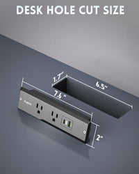 PLUGTUL 2 Outlet Recessed Power Strip, 16 AWG Flush Mount Furniture Power Outlet with Surge Protection, Desk & Countertop Hidden Power Grommet, ETL Listed