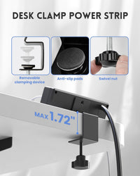PLUGTUL Desk Clamp Power Strip with USB-C PD 20W, 2 Outlet Surge Protector, 16 AWG Extension Cord, Flat Plug, Desktop Edge Mount, ETL Listed
