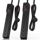 6 Outlets Power Strip With Surge Protector (980J), 14 Gauge, 4 FT, 2-Pack