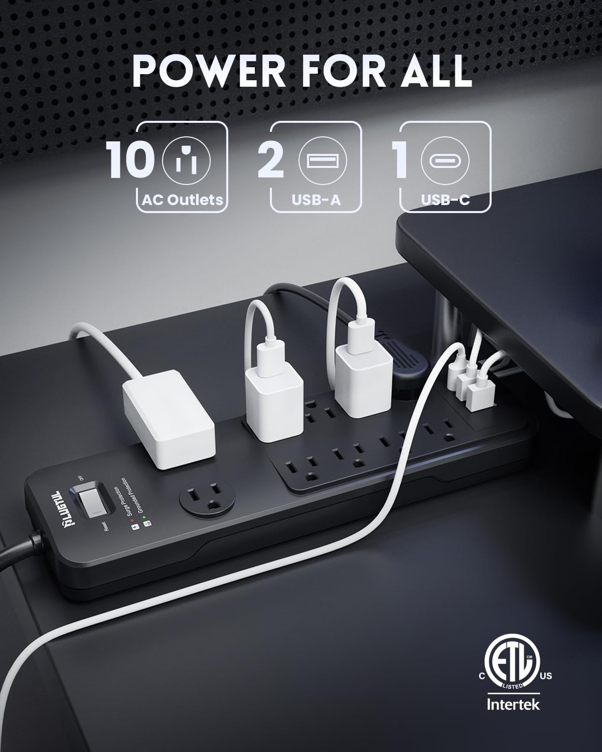 10 Outlets Power Strip With Surge Protector(2040J), 14 Gauge, Black