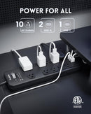 10 Outlets Power Strip With Surge Protector(2040J), 14 Gauge, Black