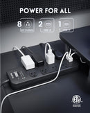 8 Outlets Power Strip With Surge Protector(2040J), 14 Gauge, Black