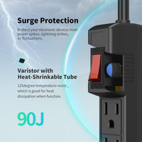 6 Outlets Power Strip With Surge Protector (90J), 14 Gauge, 2-Pack
