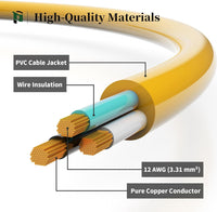 12AWG Yellow Outdoor Extension Cord with Lighted End, Heavy Duty SJTW Waterproof Power Cord, ETL Listed, 3-Prong Grounded Extension Cable for Jobsite, Power Tools & Outdoor Equipment