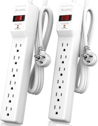 6 Outlets Power Strip With Surge Protector (980J), 14 Gauge, 4 FT, 2-Pack