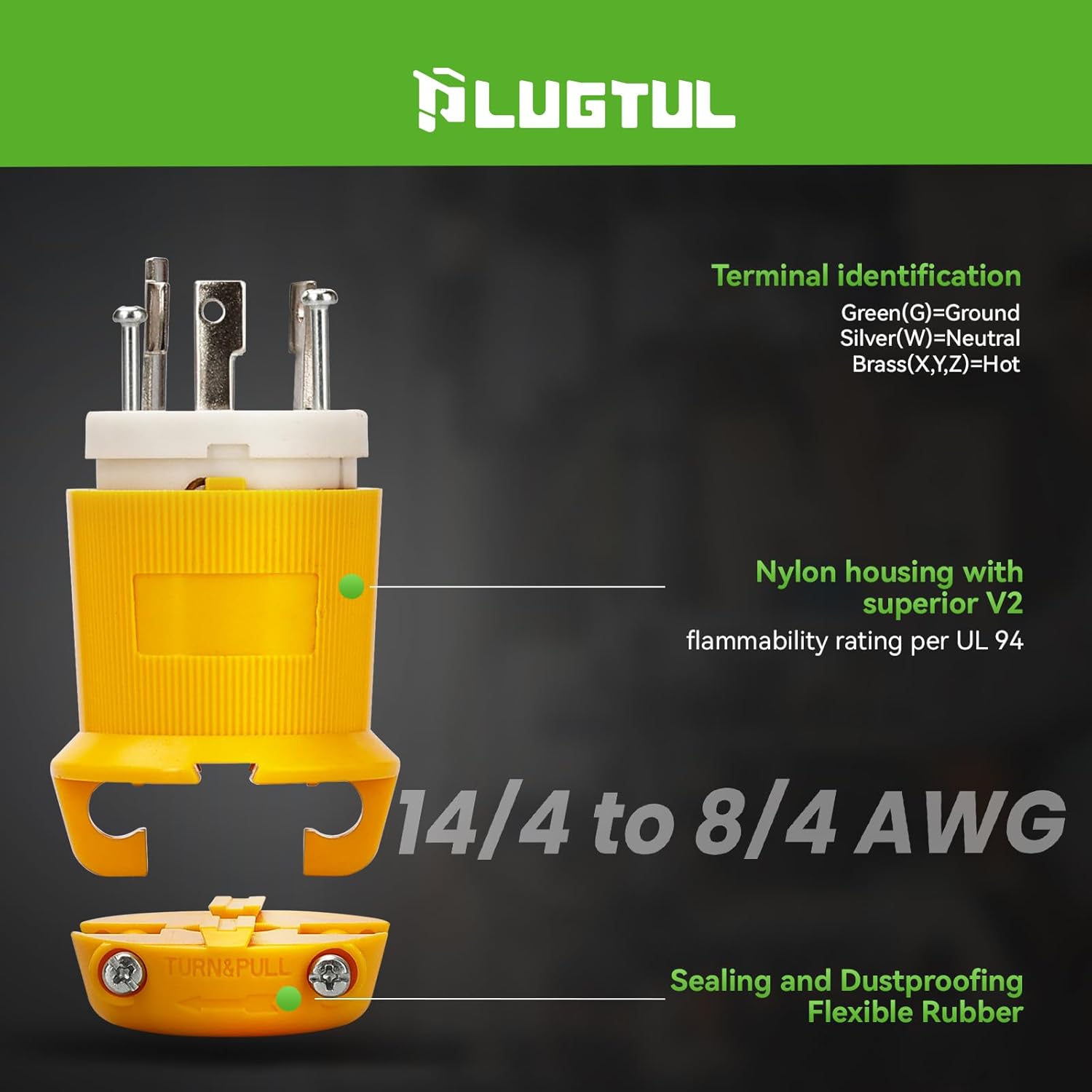 NEMA L5-30P Twist Lock Plug, 30A 125V Locking Male Plug, Industrial Grade 3-Prong Generator Plug