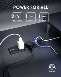 PLUGTUL 2 Outlet Recessed Power Strip, 16 AWG Flush Mount Furniture Power Outlet with Surge Protection, Desk & Countertop Hidden Power Grommet, ETL Listed