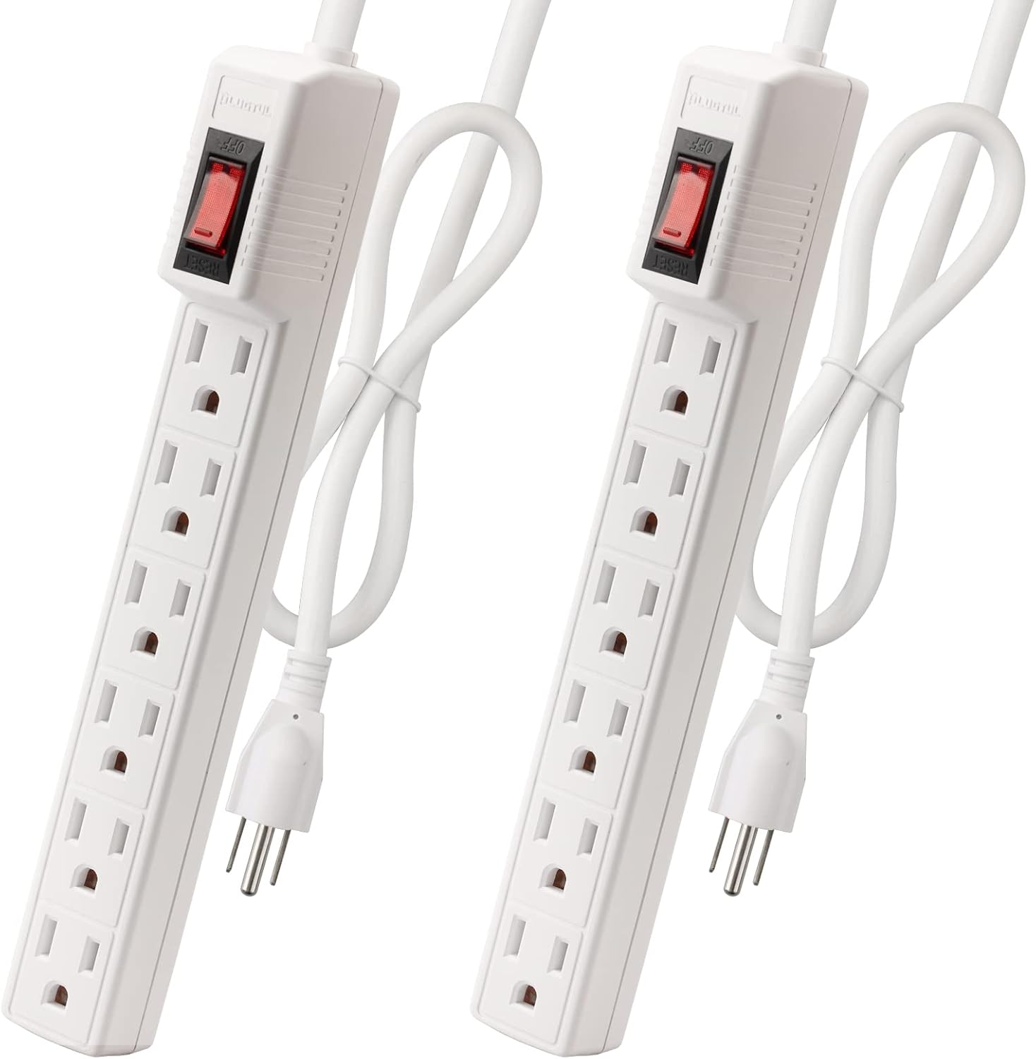 6 Outlets Power Strip With Surge Protector (90J), 14 Gauge, 2-Pack