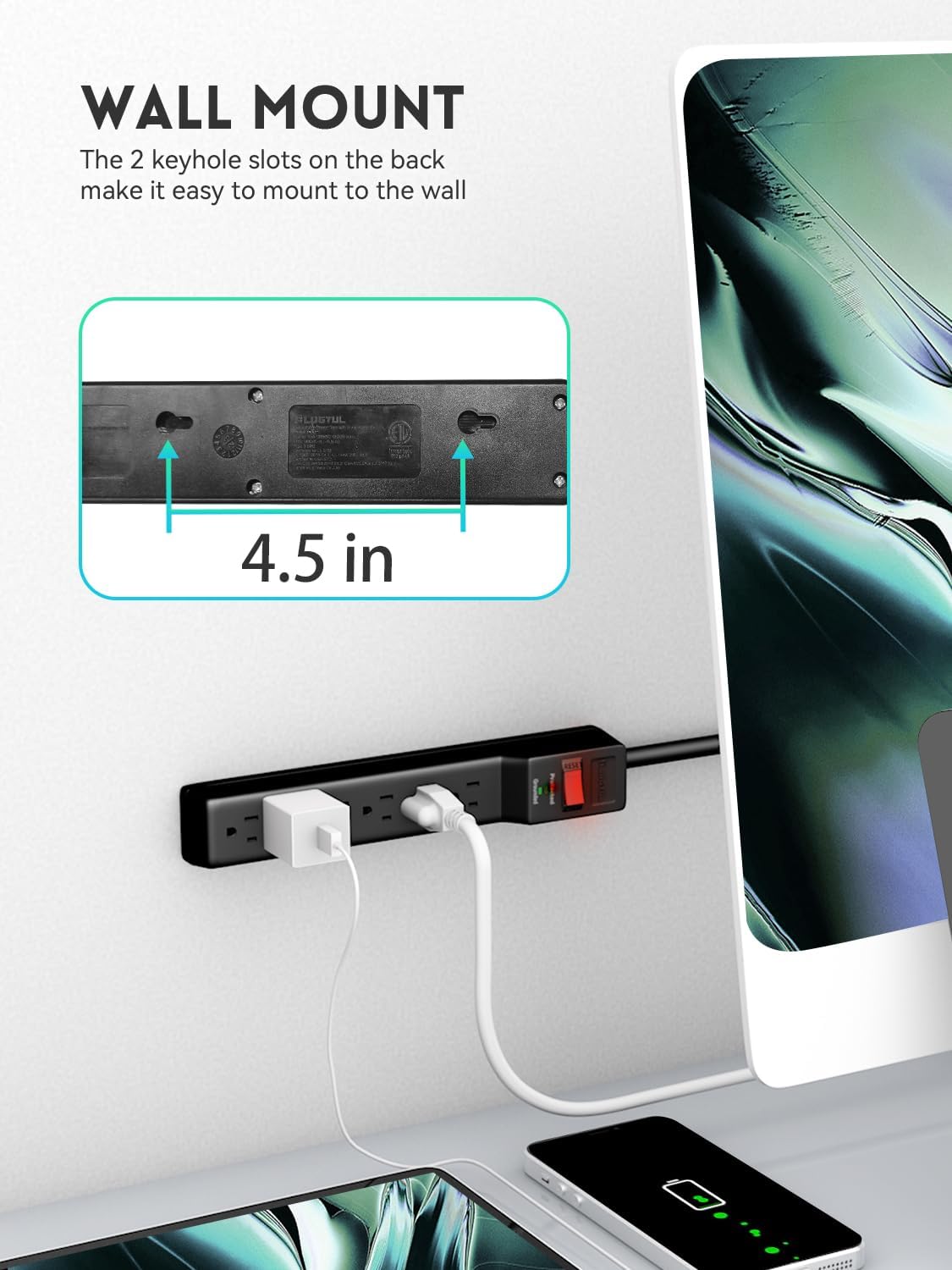 6 Outlets Power Strip With Surge Protector (980J), 14 Gauge, 4 FT, 2-Pack