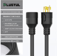 NEMA L14-20 Generator Extension Cord, 12/4 AWG 20 Amp 125/250V Twist Lock Power Cord, SJTW ETL Listed, L14-20P to L14-20R Heavy Duty Cable for Generator, Transfer Switch & Backup Power