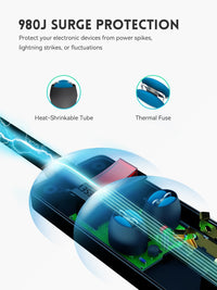 6 Outlets Power Strip With Surge Protector (980J), 14 Gauge, 4 FT, 2-Pack