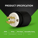 NEMA L14-20P Twist Lock Plug, 20A 125/250V Locking Male Plug, 4-Prong Industrial Grade Generator Power Plug