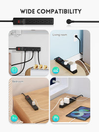 6 Outlets Power Strip With Surge Protector (980J), 14 Gauge, 4 FT, 2-Pack