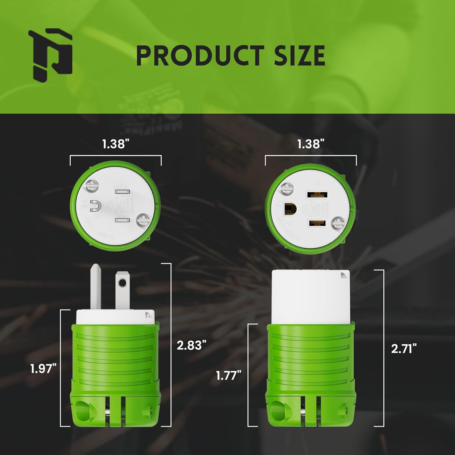 NEMA 5-15P & NEMA 5-15R Replacement Plug & Connector, 5 Set, Green
