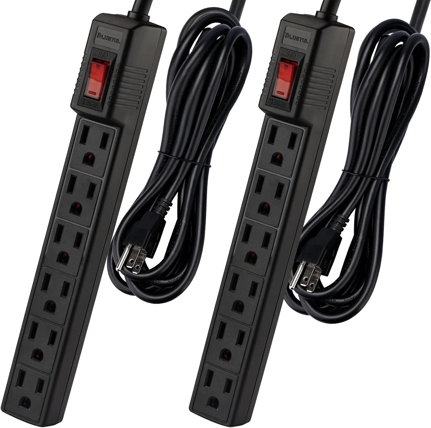 6 Outlets Power Strip With Surge Protector (90J), 14 Gauge, 2-Pack