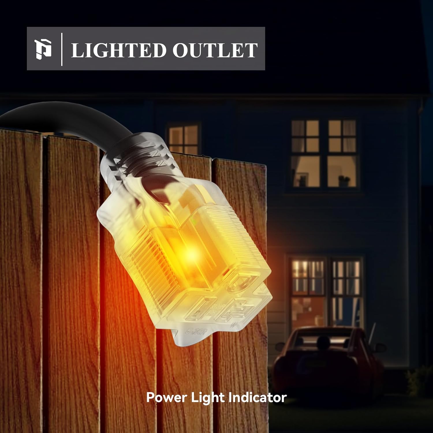 20Amp Extension Cord Extension With Lighted End, 12 Gauge