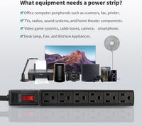 6 Outlets Power Strip With Surge Protector (90J), 14 Gauge, 2-Pack