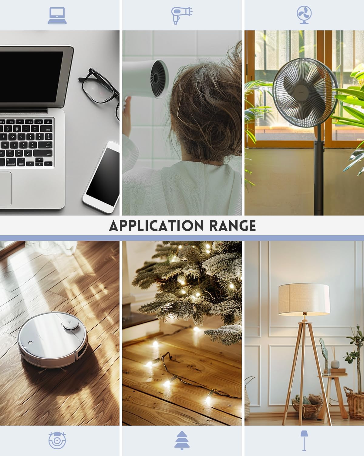 Lot de 3 rallonges électriques d'intérieur (3/6/10 pi), calibre 16 