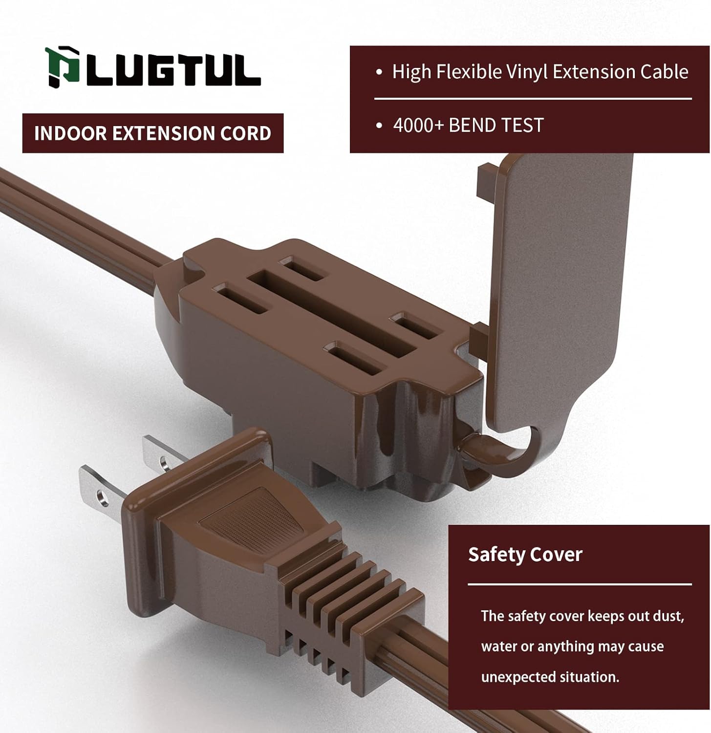 16AWG Indoor Extension Cord, 2-Prong Power Cord, ETL Listed, 125V 13A Extension Cable for Home, Office & Appliances